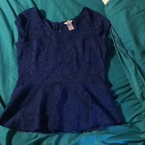 Blue lace peplum top